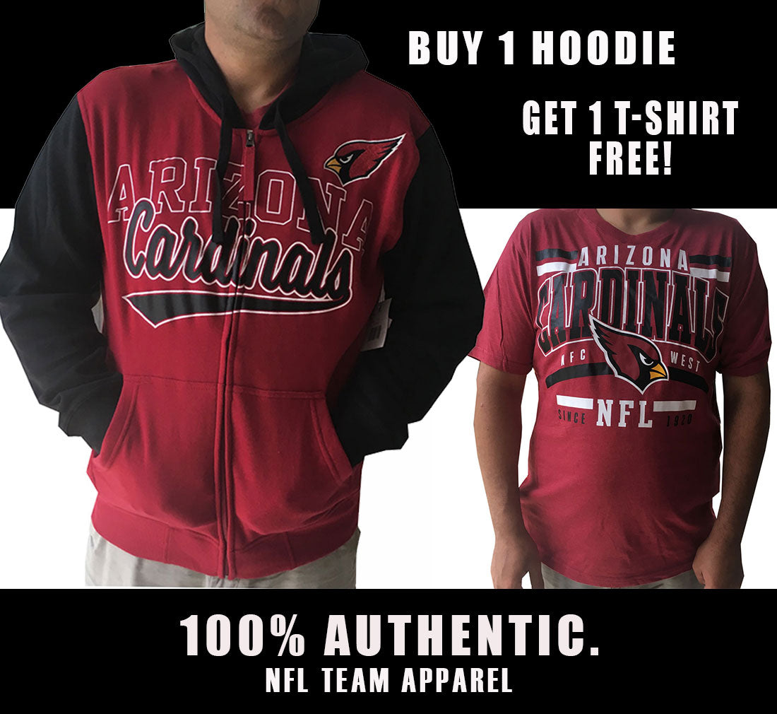 G-III Men's Arizona Cardinals Full Zip Hoodie & Free T-Shirt LG