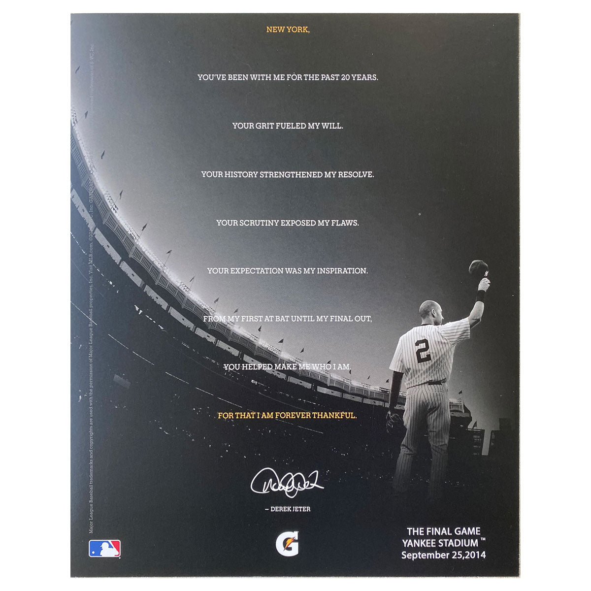 Derek Jeter Final Game Photo w Replica Signature – Rock N Sport Store