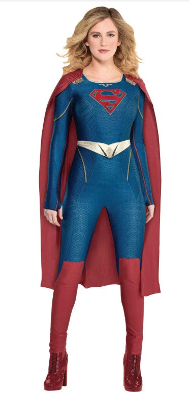 Womens Supergirl Costume Catsuit Cape Belt Superhero