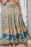 Boho Floral Print Maxi Skirt, Shirred Elastic Waist